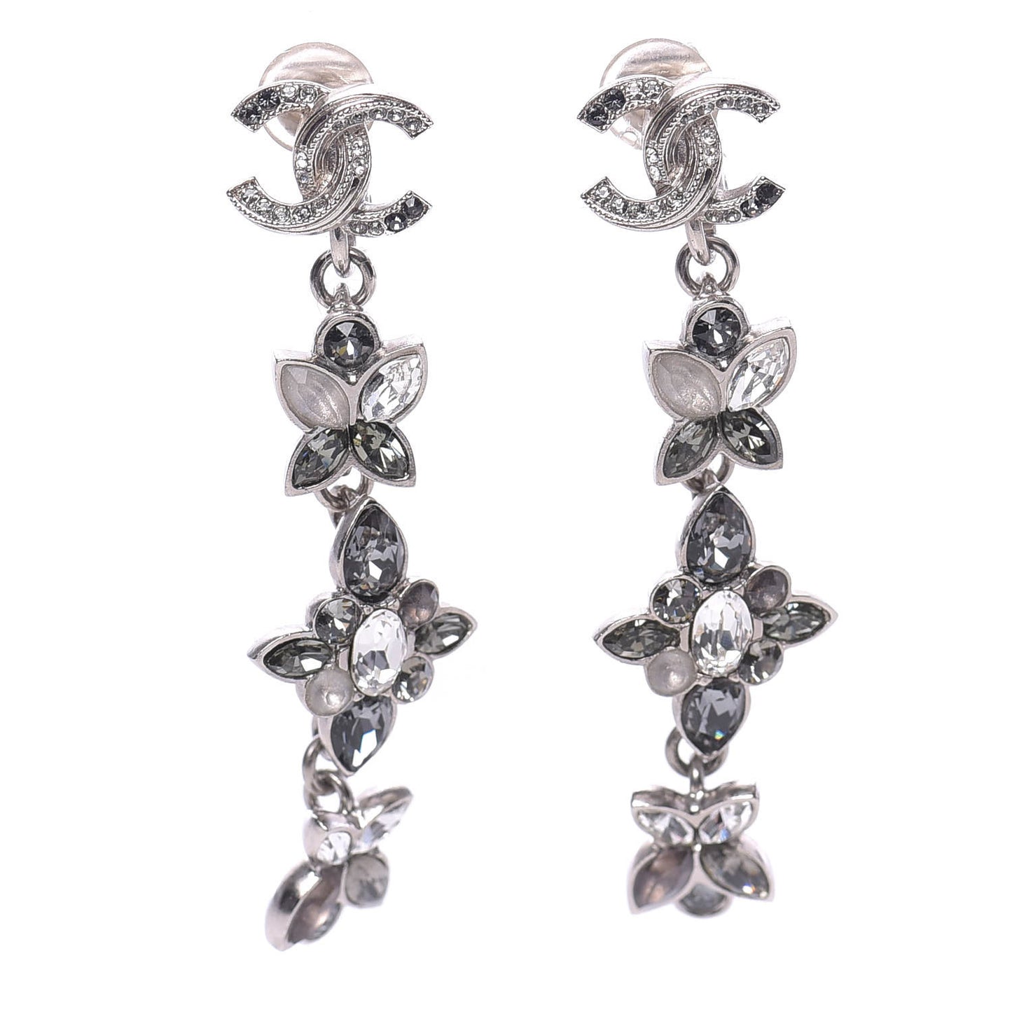 Crystal CC Clip On Earrings Silver Grey