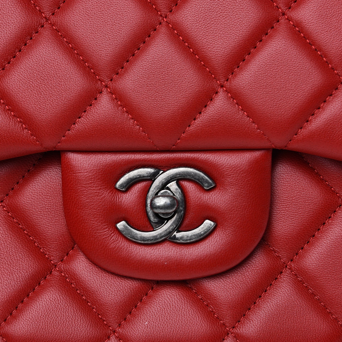 Lambskin Quilted Jumbo Double Flap Red