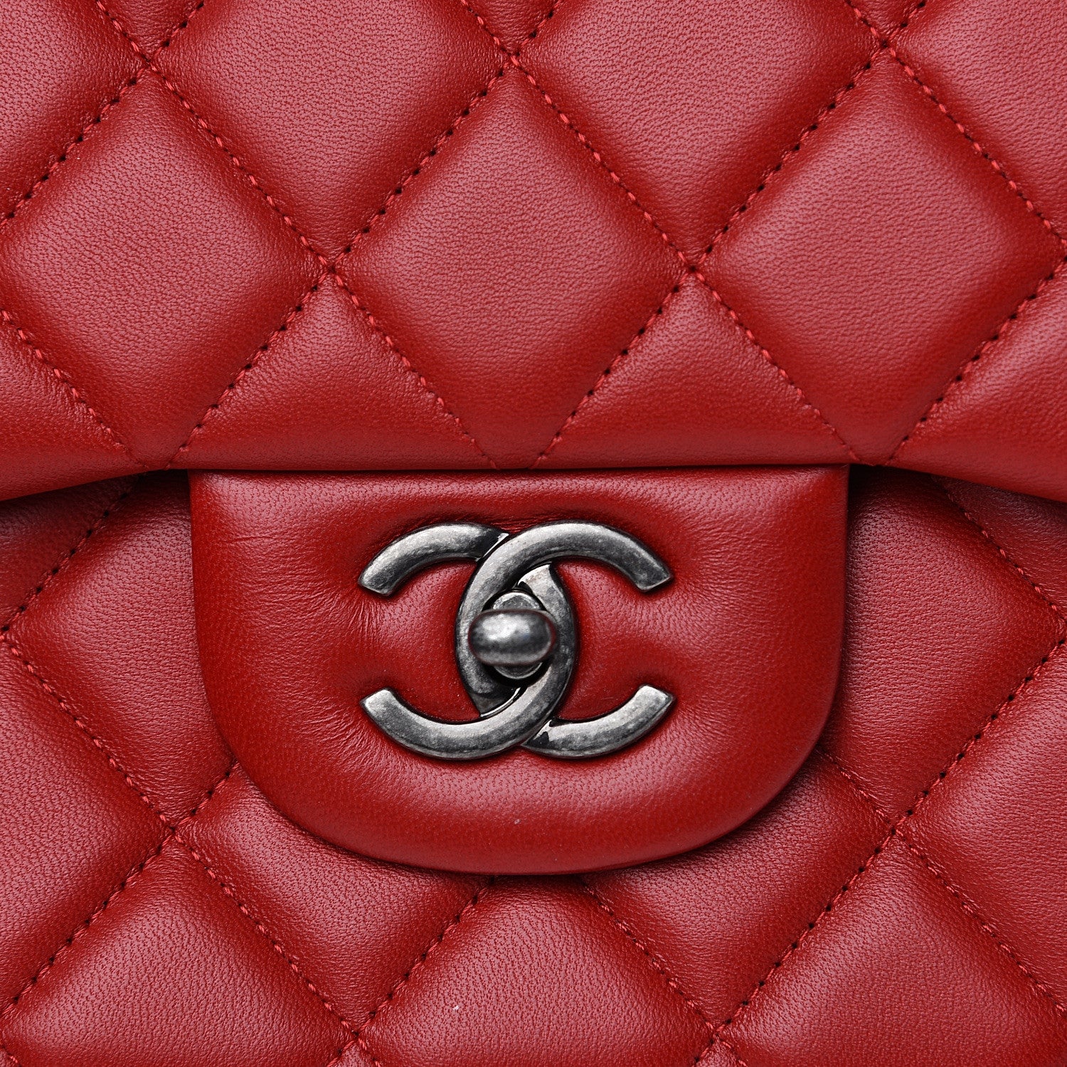 Chanel Lambskin Quilted Jumbo Double Flap Red 10 of 11