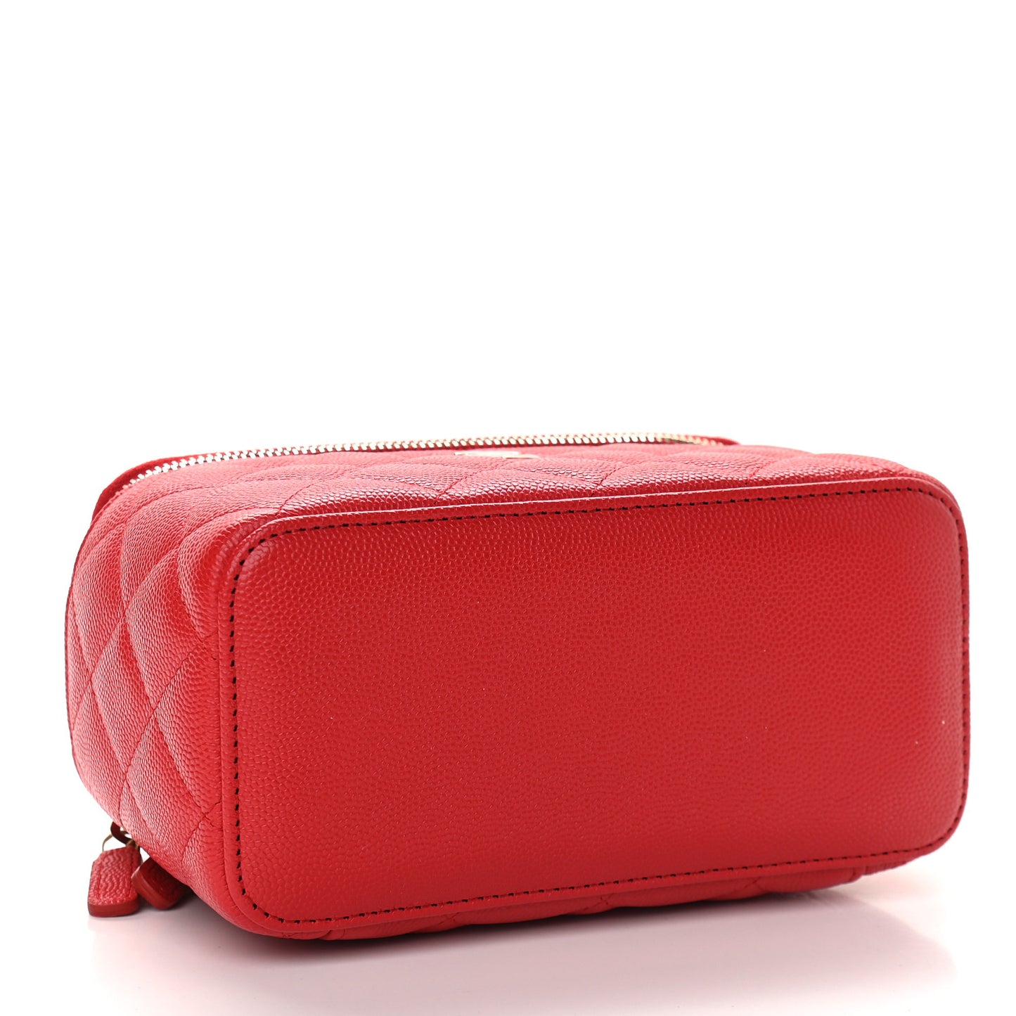 Caviar Quilted Small Vanity Case With Chain Red
