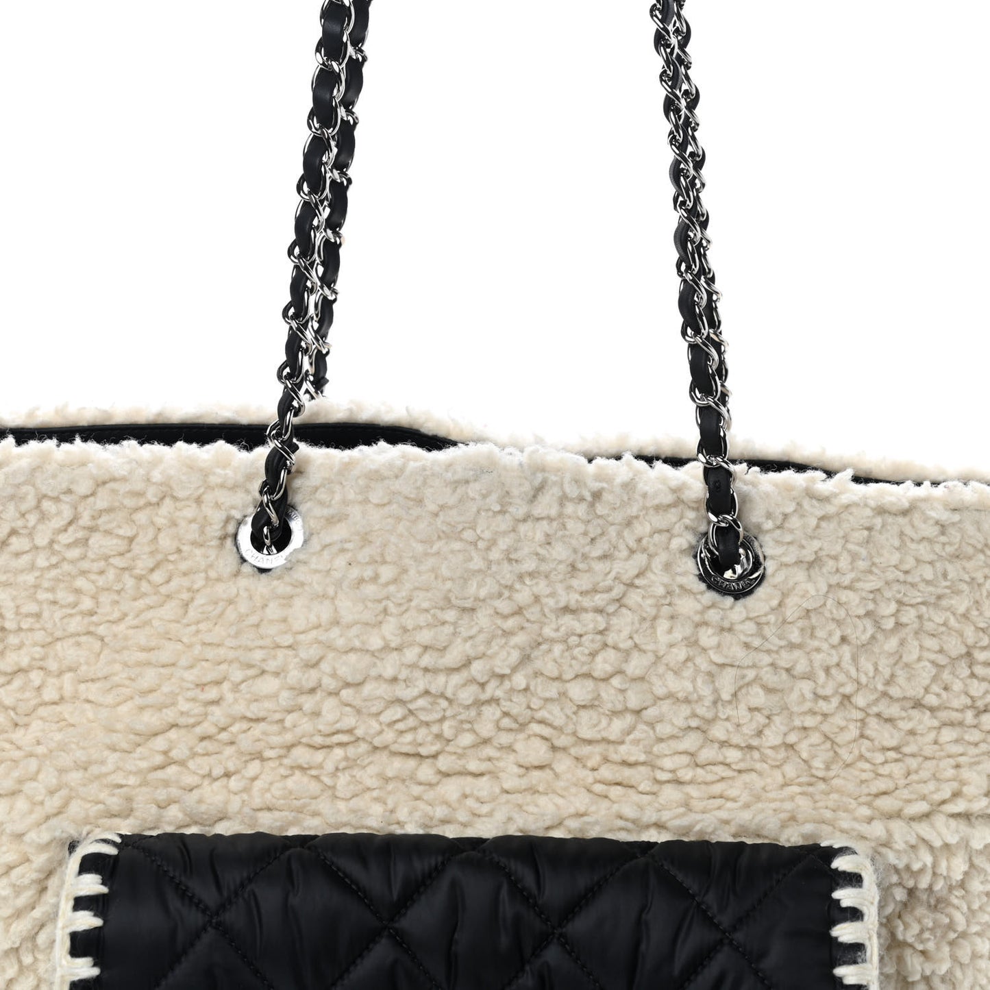 Wool Nylon Quilted Coco Neige Tote Black Ecru