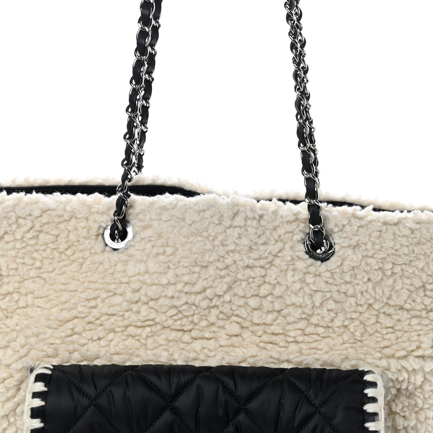Chanel Wool Nylon Quilted Coco Neige Tote Black Ecru 8 of 10