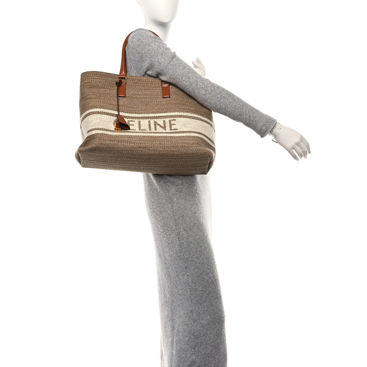 Celine Textile Calfskin Horizontal Cabas Beige Tan 3 of 10