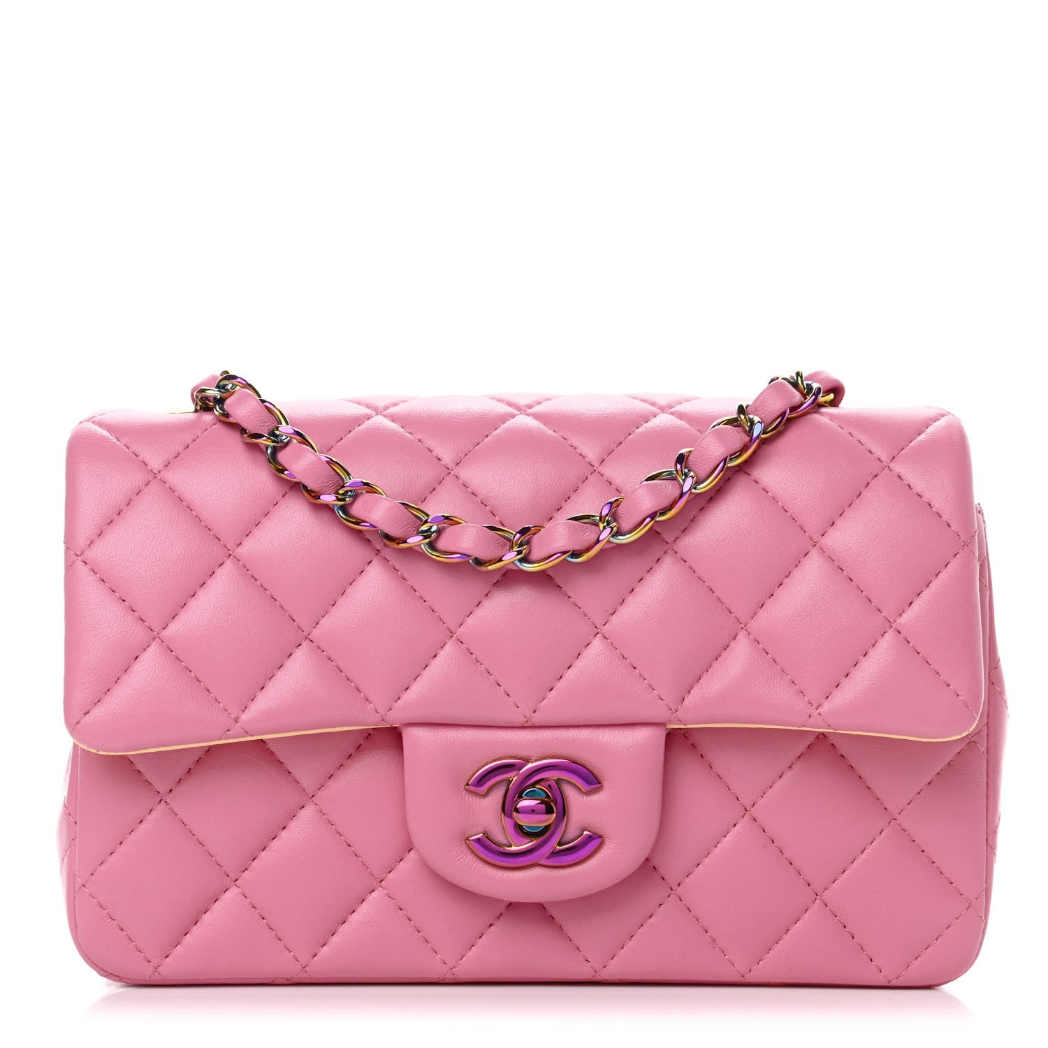 Chanel Lambskin Quilted Mini Rectangular Flap Pink Yellow 1 of 9
