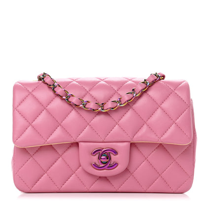 Chanel Lambskin Quilted Mini Rectangular Flap Pink Yellow 1 of 9