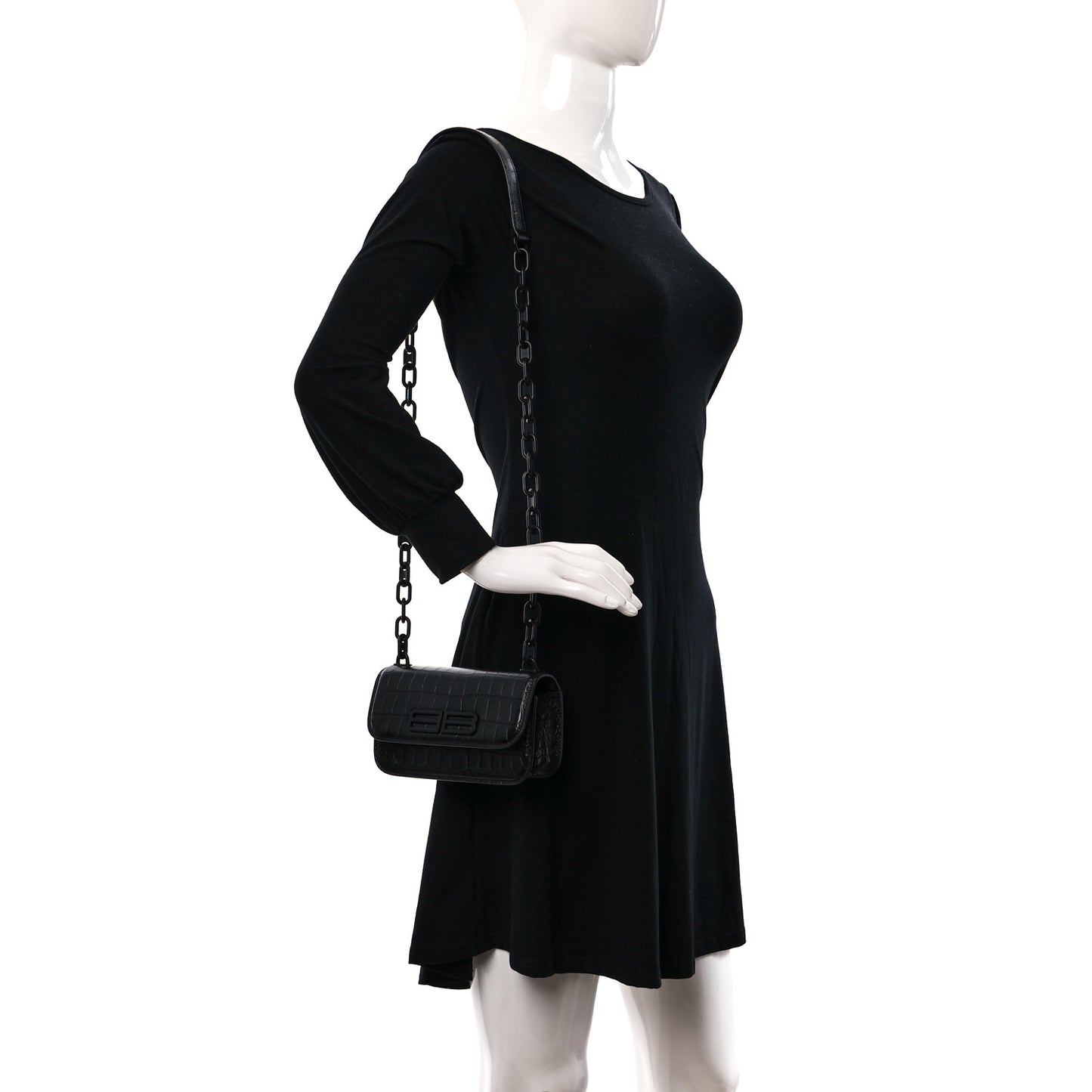 Extra Supple Calfskin Monochrome Crocodile Embossed Gossip Chain Bag XS Black