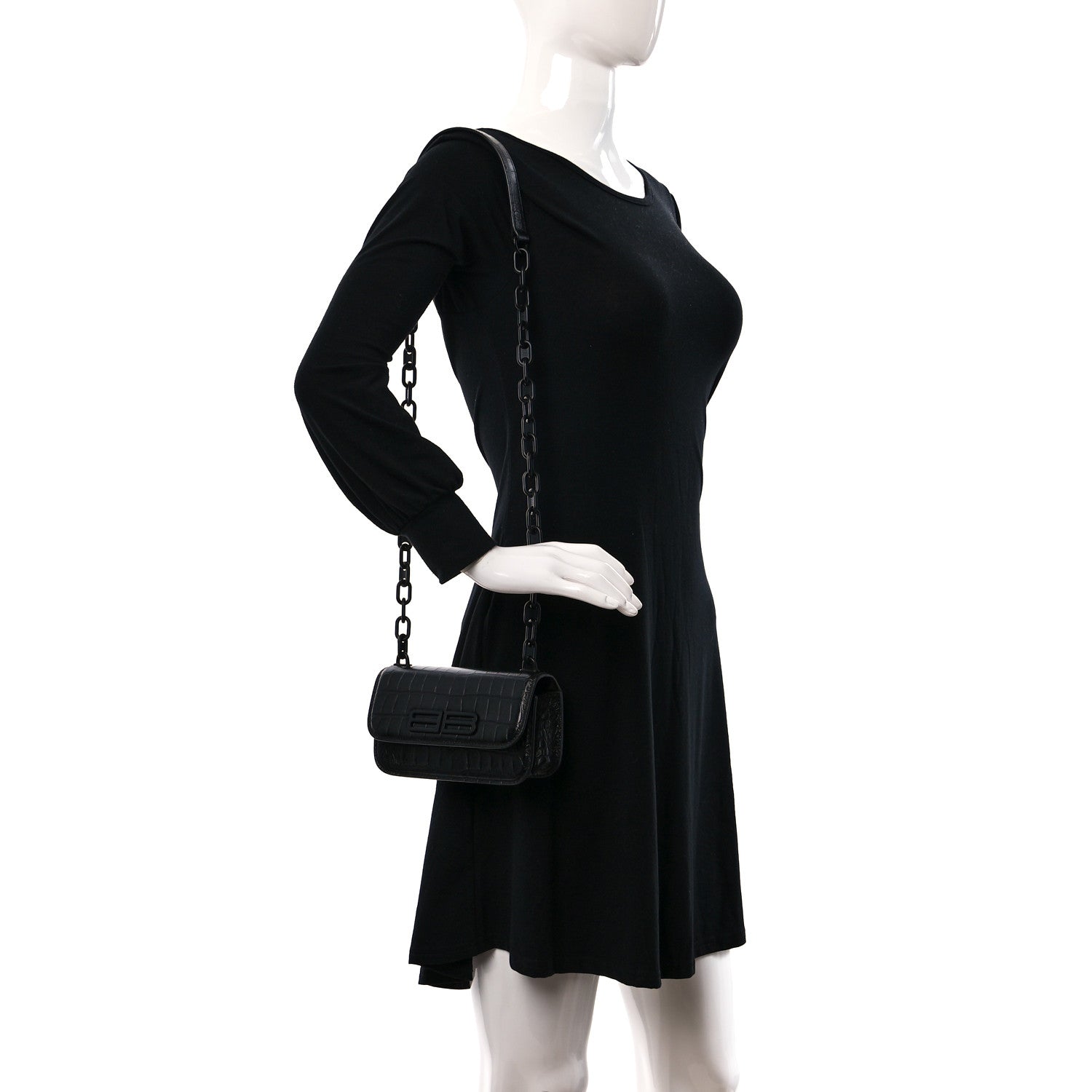 Balenciaga Extra Supple Calfskin Monochrome Crocodile Embossed Gossip Chain Bag XS Black 2 of 10