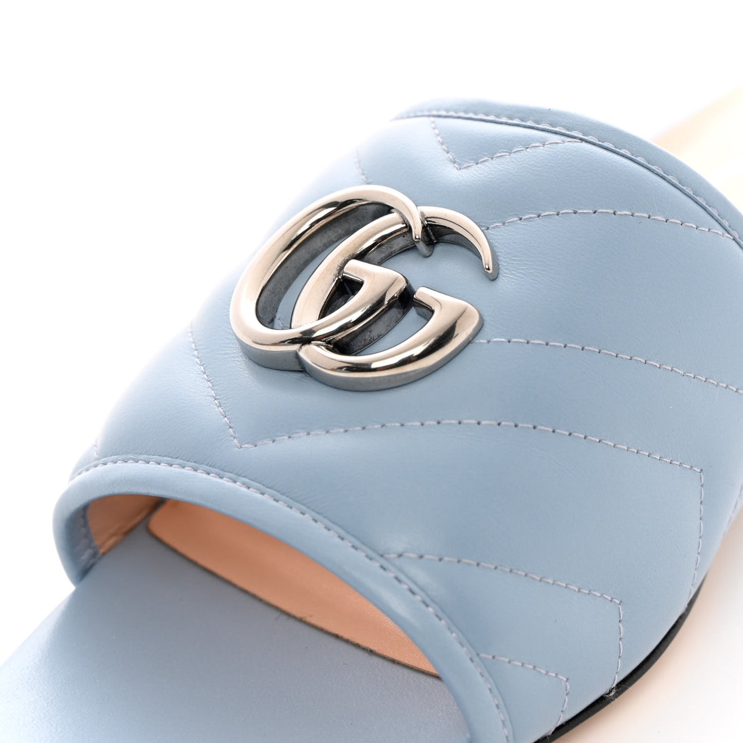 Nappa Matelasse GG Marmont Flat Slide Sandals 37.5 Porcelain Light Blue