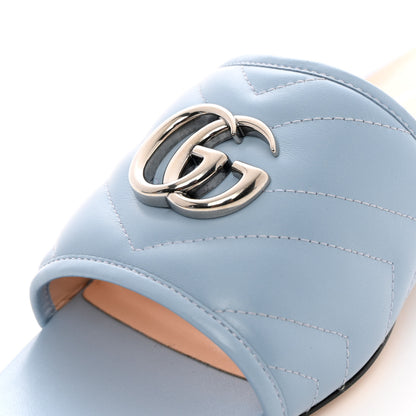 Gucci Nappa Matelasse GG Marmont Flat Slide Sandals 37.5 Porcelain Light Blue 9 of 12