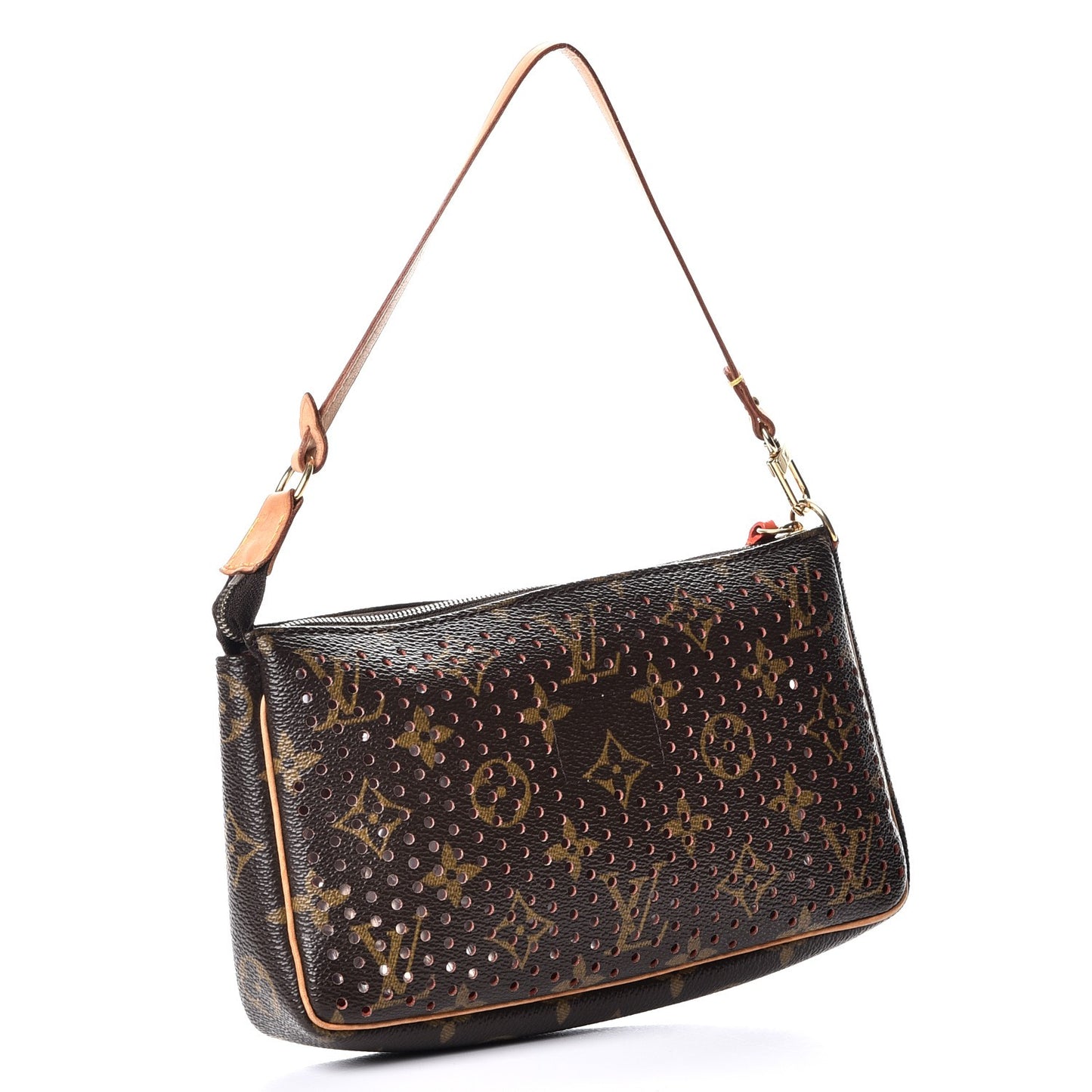 Monogram Perforated Pochette Accessories Bag Orange