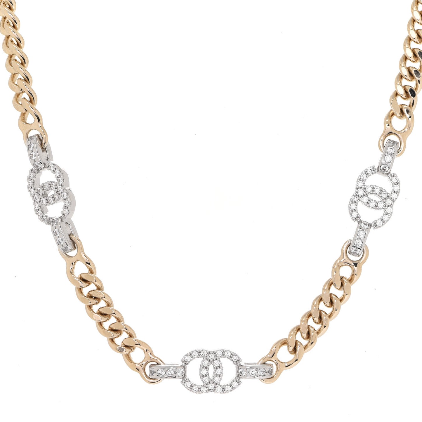 Crystal CC Chain Links Choker Necklace Gold
