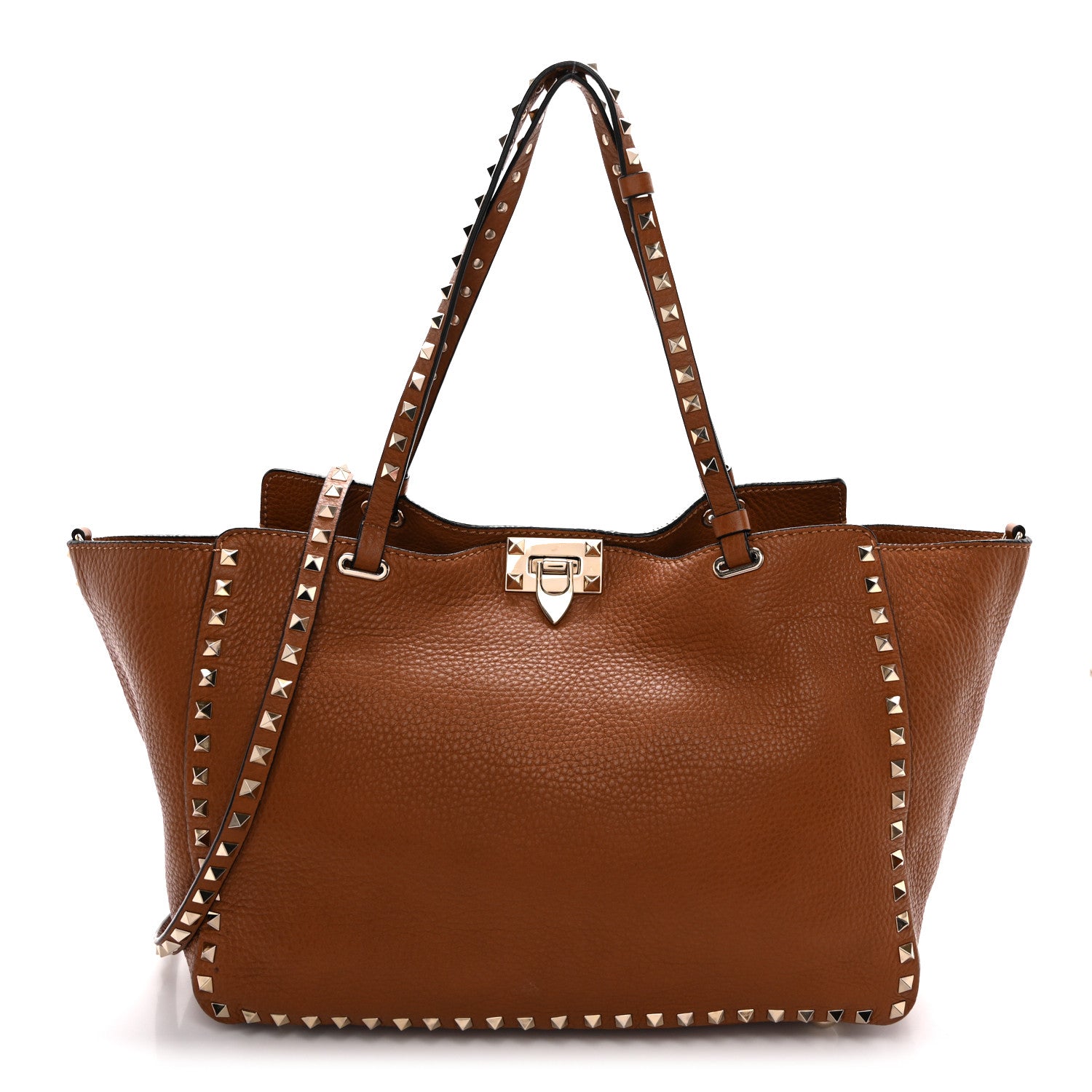 Valentino Garavani Pebbled Calfskin Medium Rockstud Tote Light Cuir 1 of 10