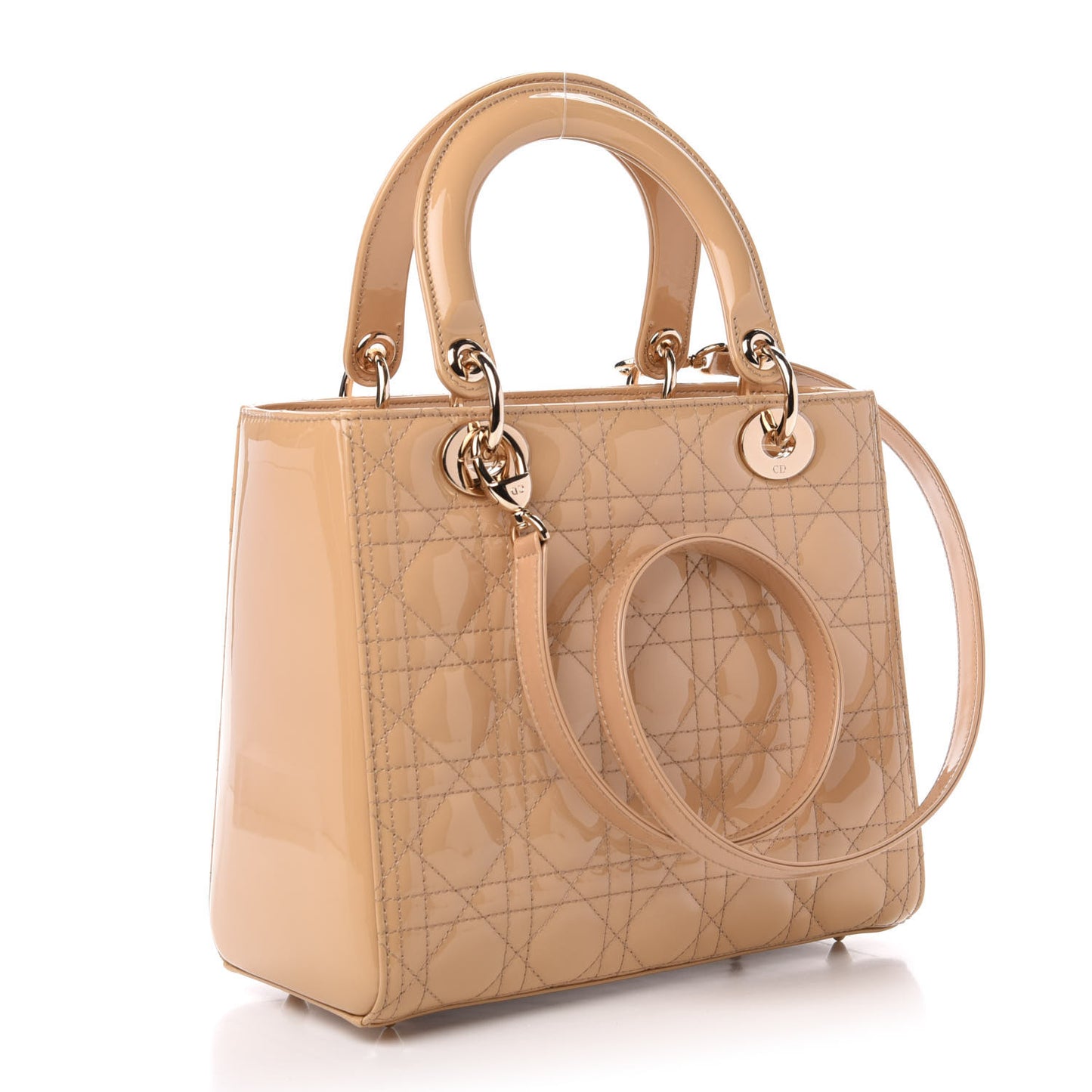 Patent Cannage Medium Lady Dior Beige