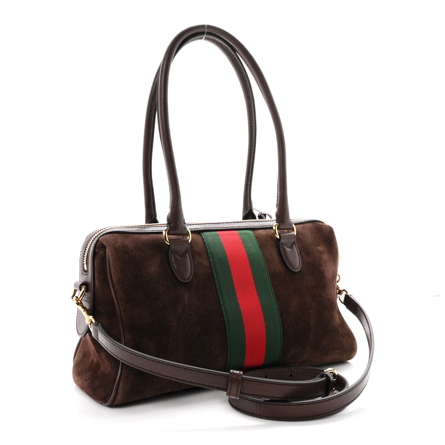 Gucci Suede Web Medium Borsetto Boston Dark Brown 3 of 10