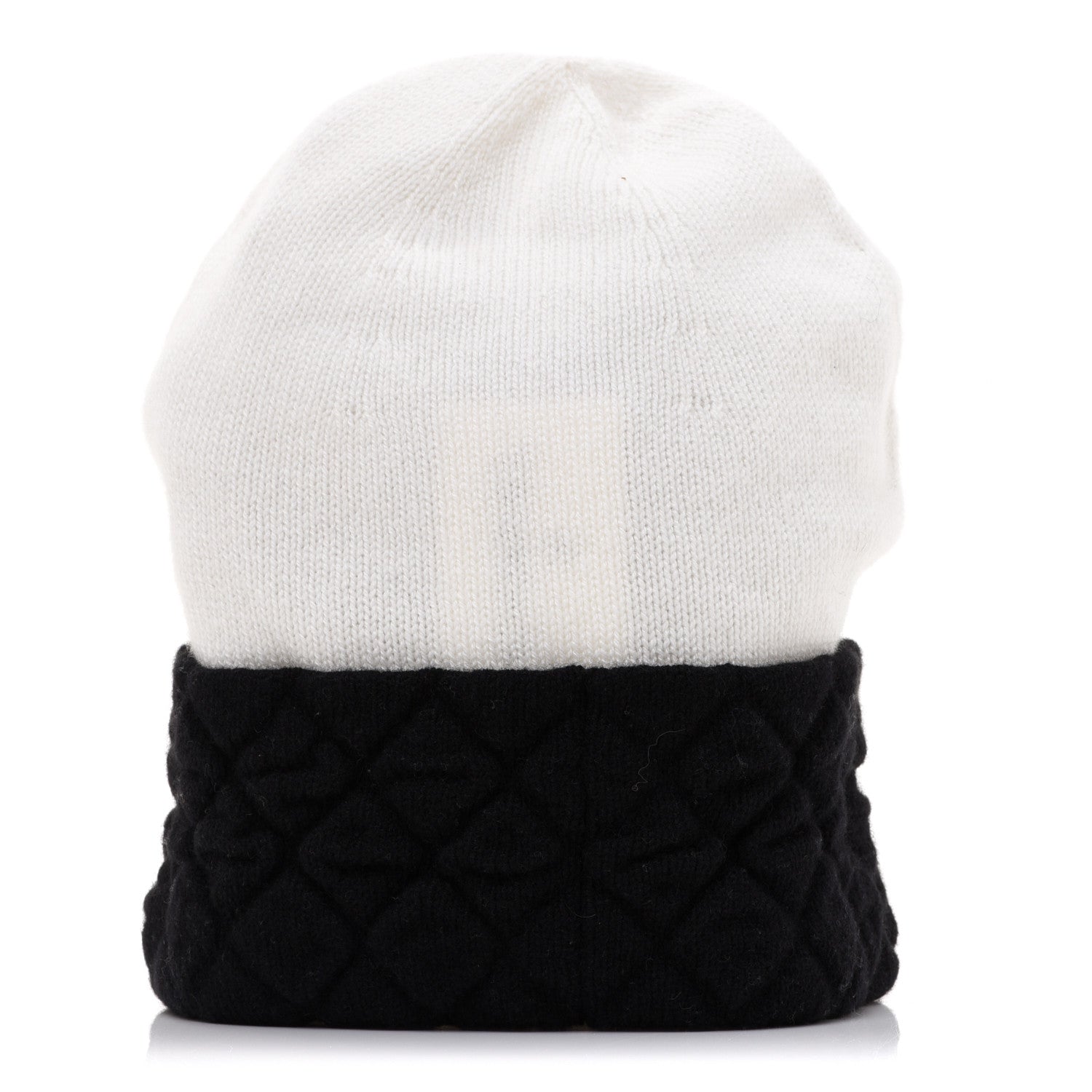 Chanel Cashmere Quilted CC Beanie Hat White Black 3 of 7