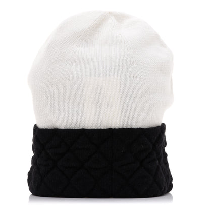 Chanel Cashmere Quilted CC Beanie Hat White Black 3 of 7