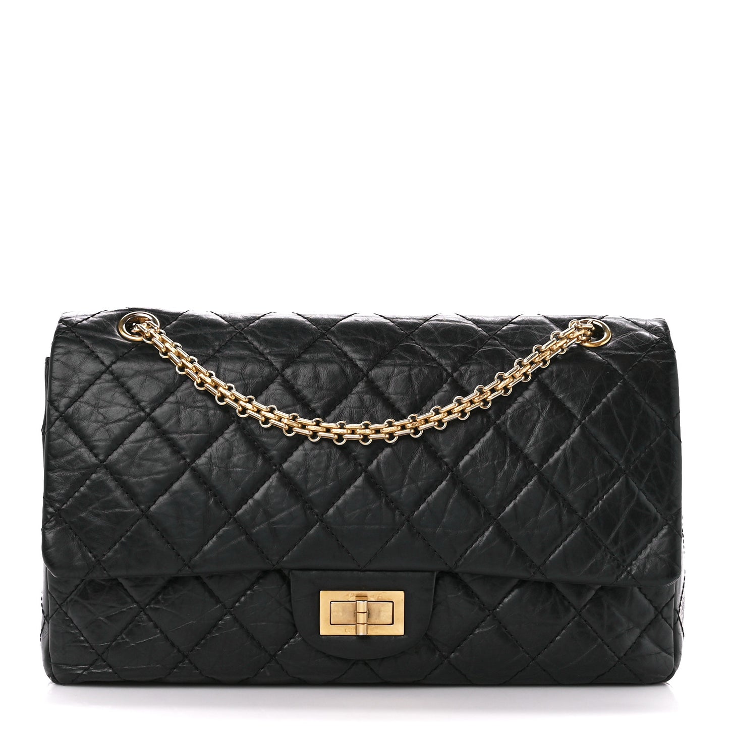 Aged Calfskin Quilted 2.55 Reissue 227 Flap Black