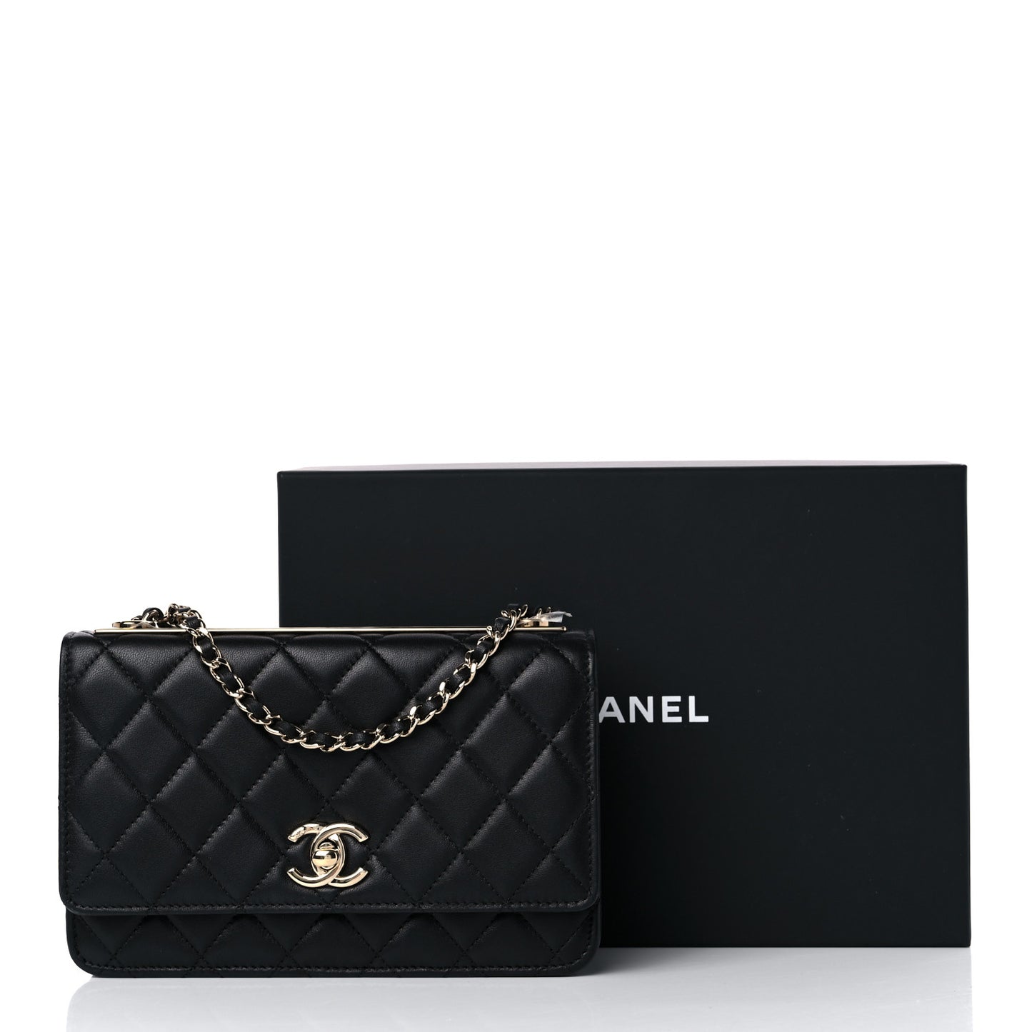 Lambskin Quilted Trendy CC Wallet On Chain WOC Black