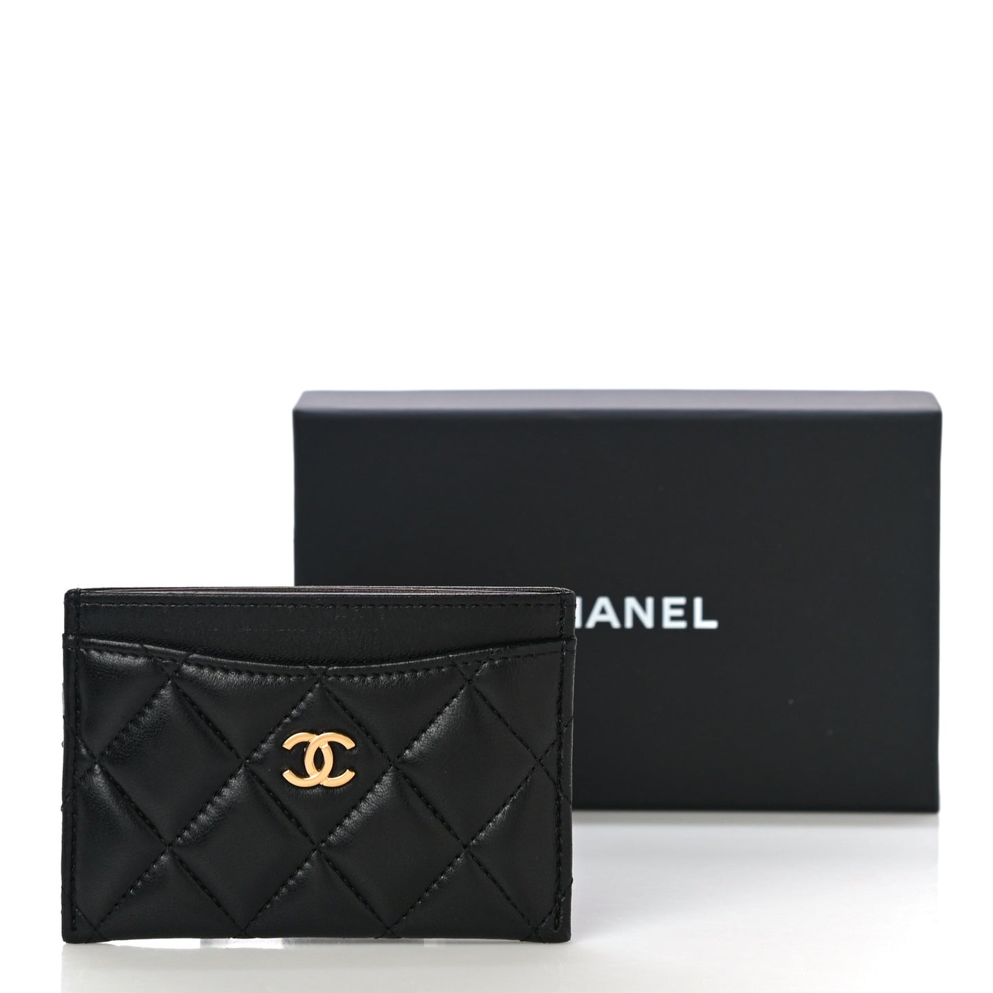 Lambskin Quilted Card Holder Black