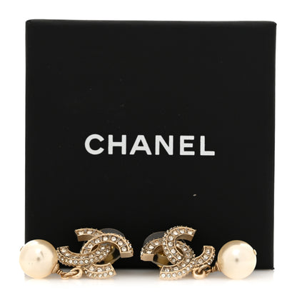 Chanel Crystal Pearl CC Drop Earrings Gold 5 of 5