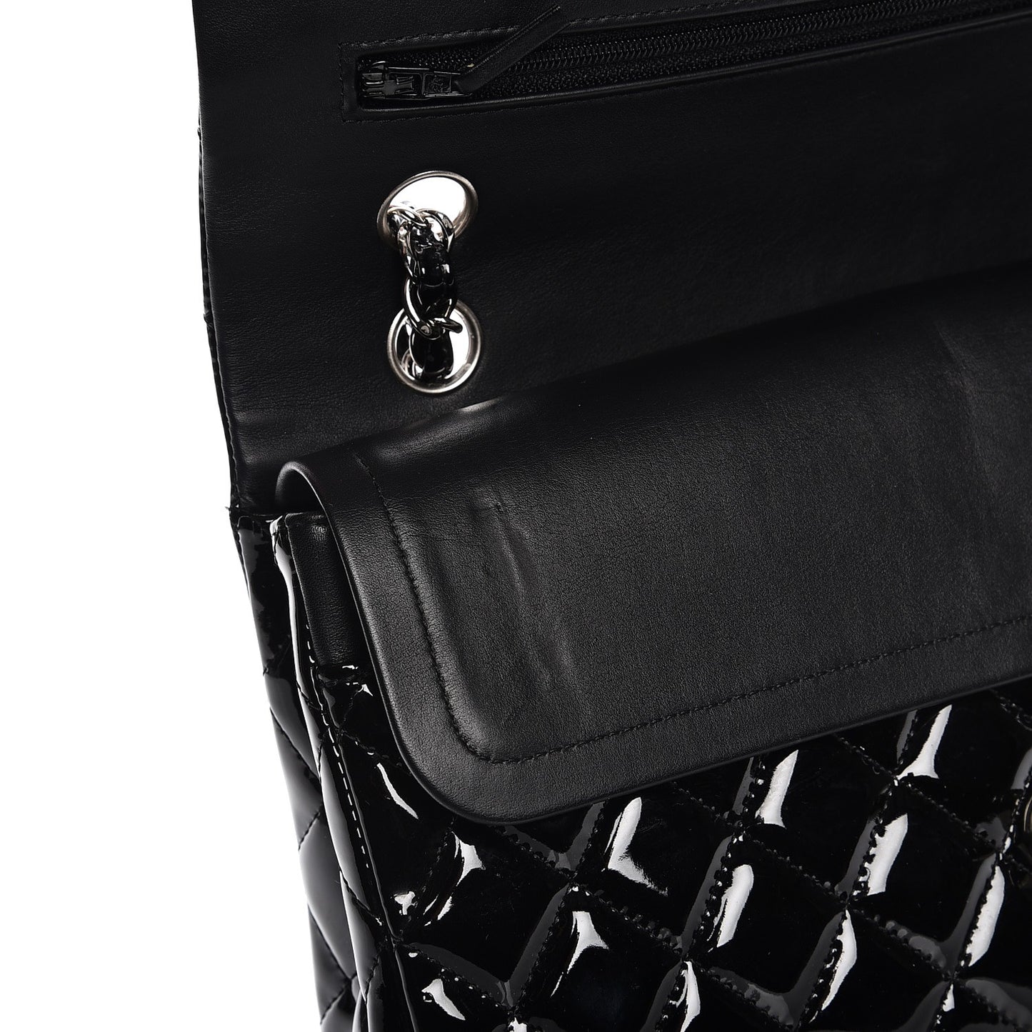 Patent Quilted Medium Double Flap Black