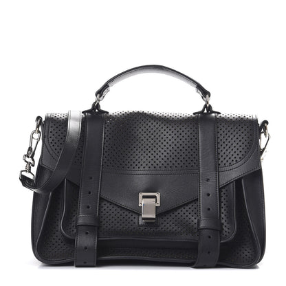 Proenza Schouler Lambskin Perforated Medium PS1 Satchel Black 1 of 14