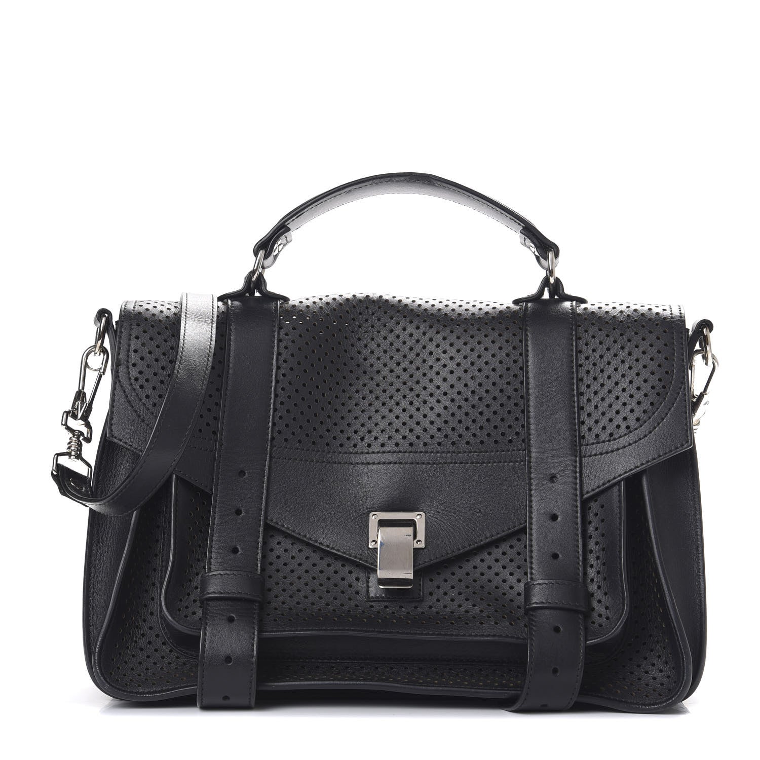Proenza Schouler Lambskin Perforated Medium PS1 Satchel Black 1 of 14