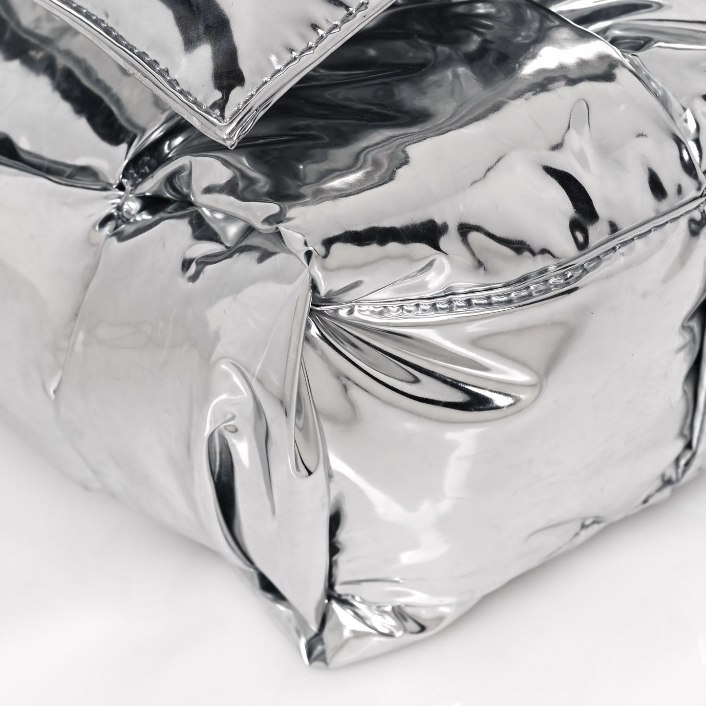 Metallic Calfskin Maxi Intrecciato Padded Cassette Crossbody Bag Silver