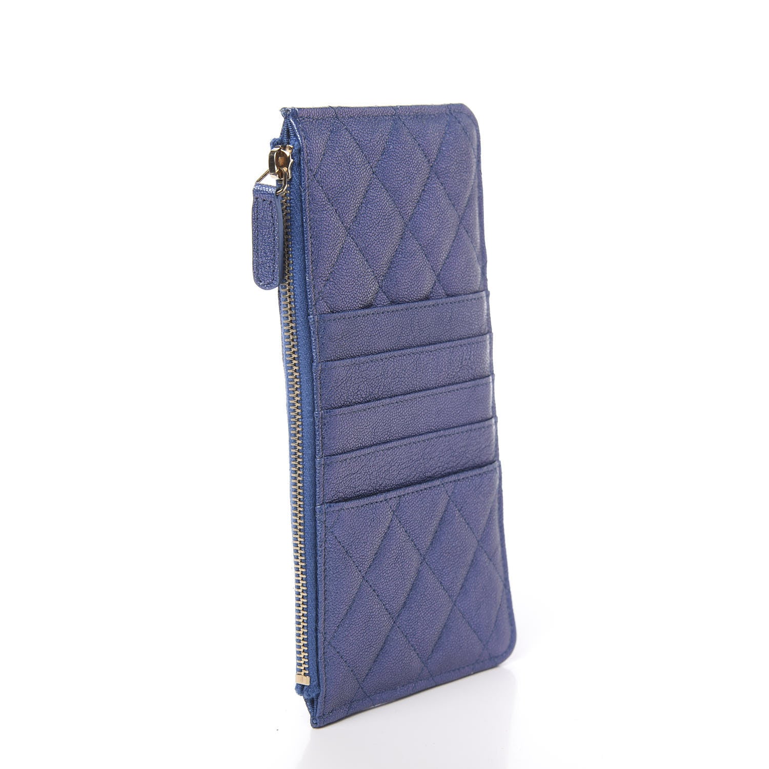 Chanel Iridescent Caviar Quilted Classic Flat Wallet Pouch Dark Blue 3 of 11