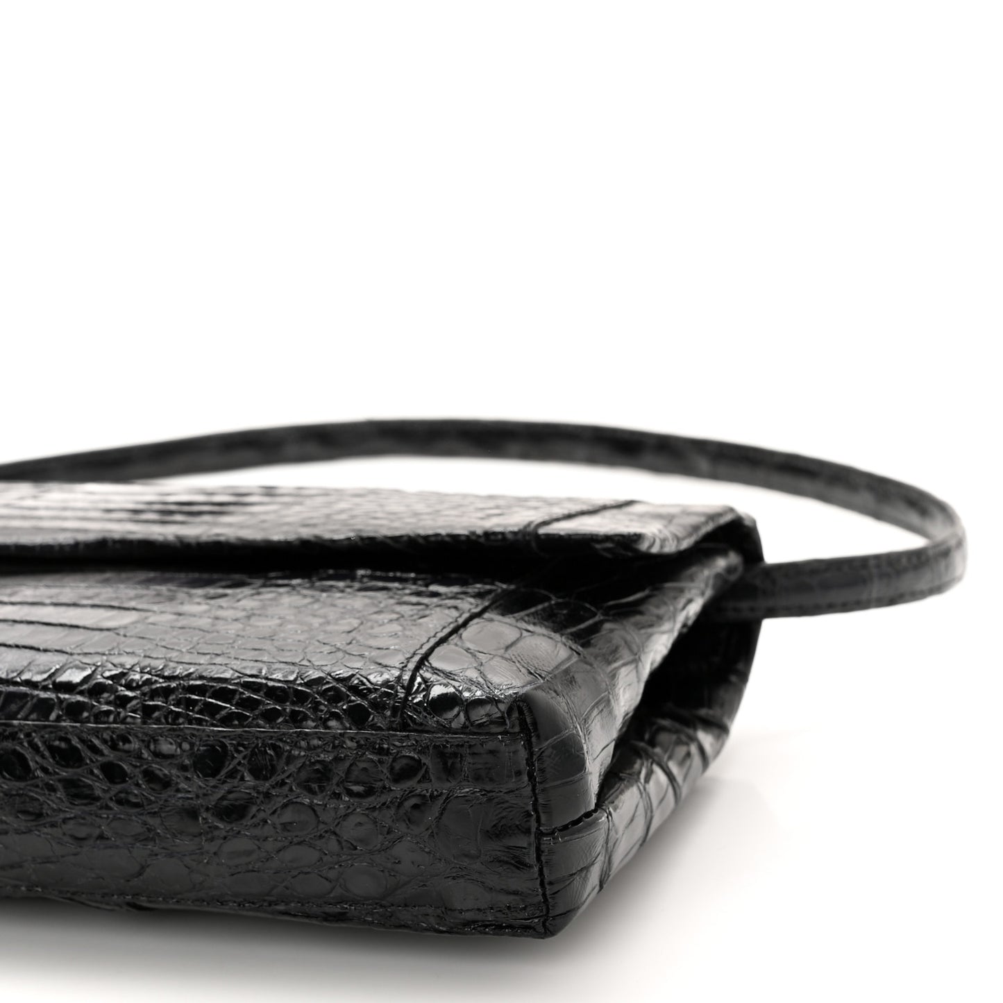 Crocodile Foldover Clutch Black White