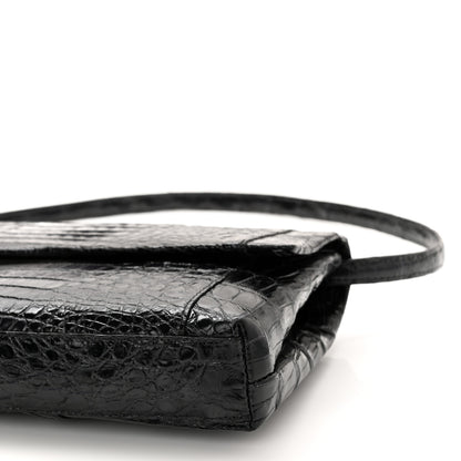 Nancy Gonzalez Crocodile Foldover Clutch Black White 9 of 9
