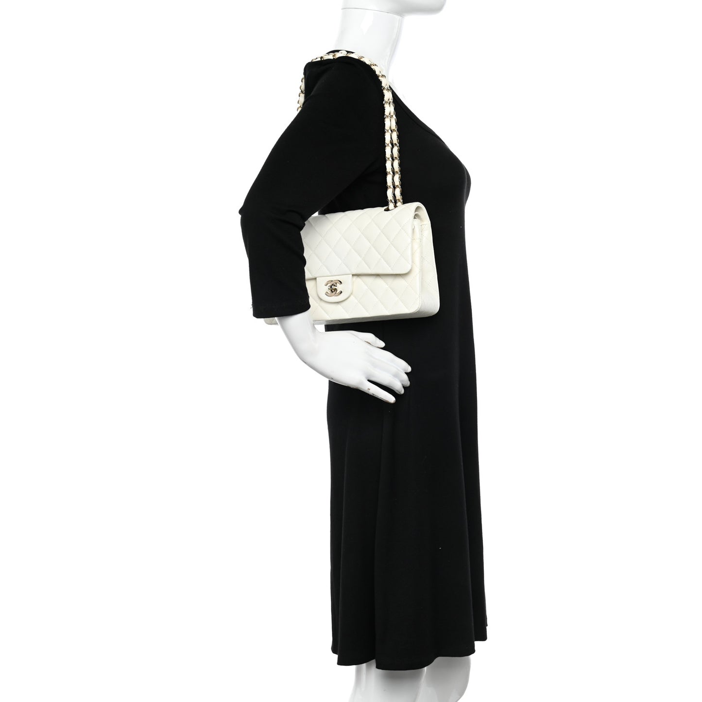 Caviar Quilted Medium Double Flap White