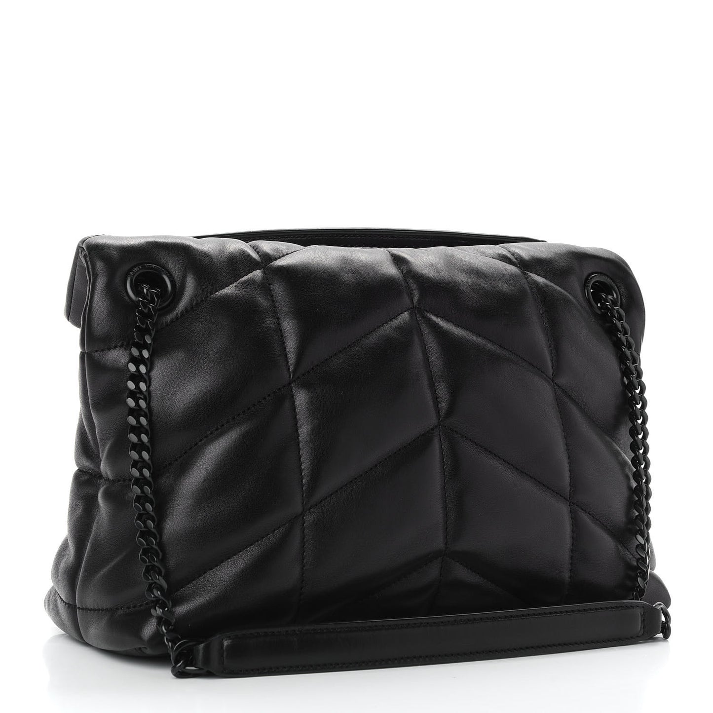 Lambskin Quilted Small Loulou Puffer Monogram Chain Satchel Black
