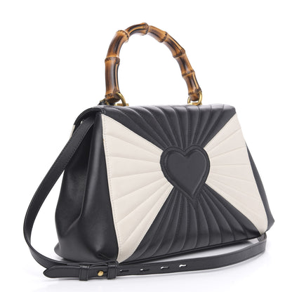 Gucci Calfskin Bamboo Trapuntata Queen Margaret Top Handle Bag Mystic White Black 4 of 15