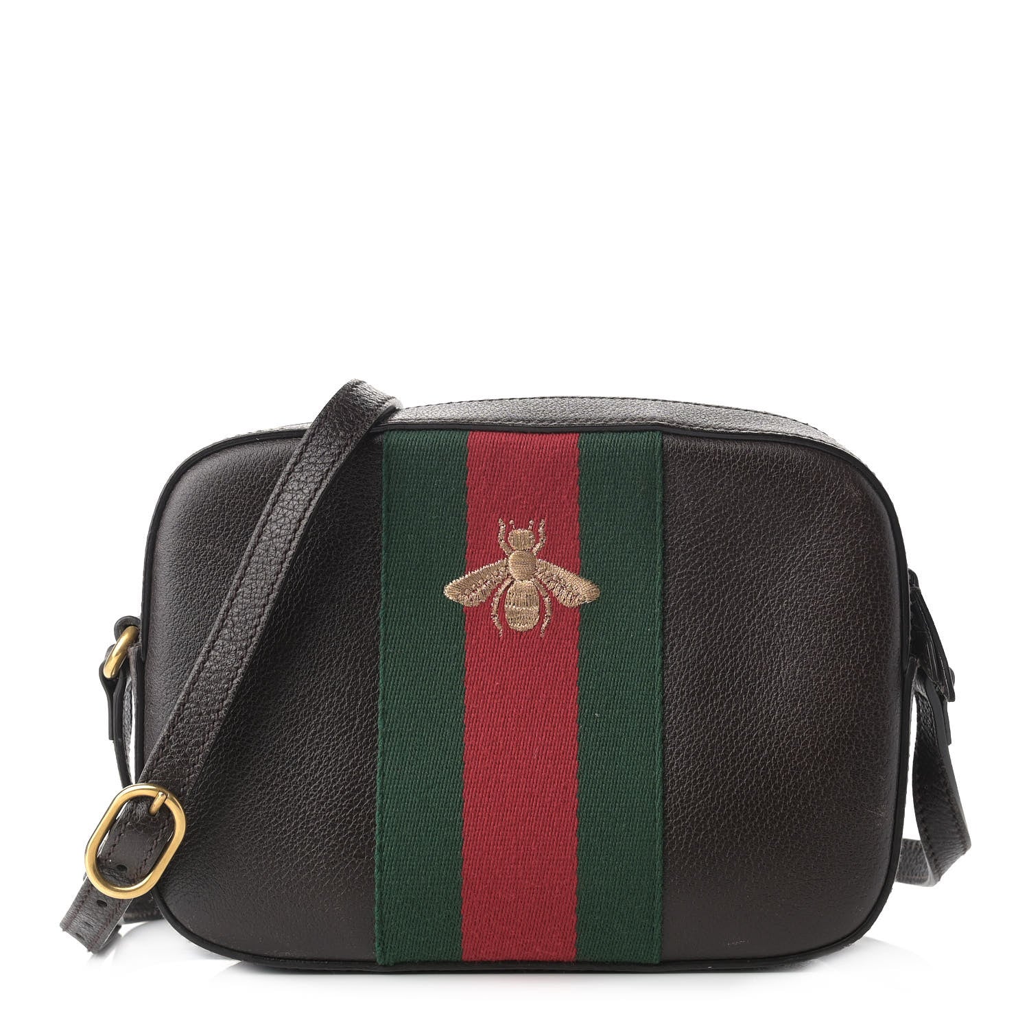 Gucci Textured Calfskin Web Small Webby Bee Shoulder Bag Brown Coffee 1 of 10