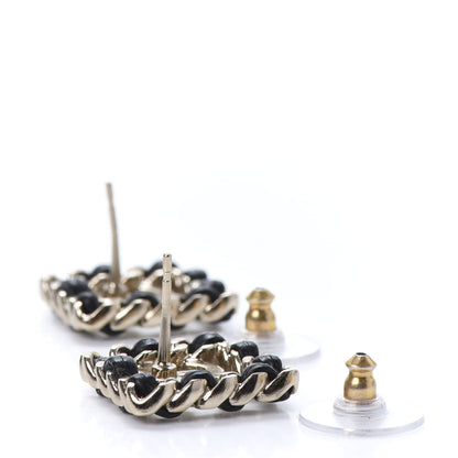 Chanel Crystal Lambskin Chain Sergeant Stud Earrings Black Gold 3 of 6