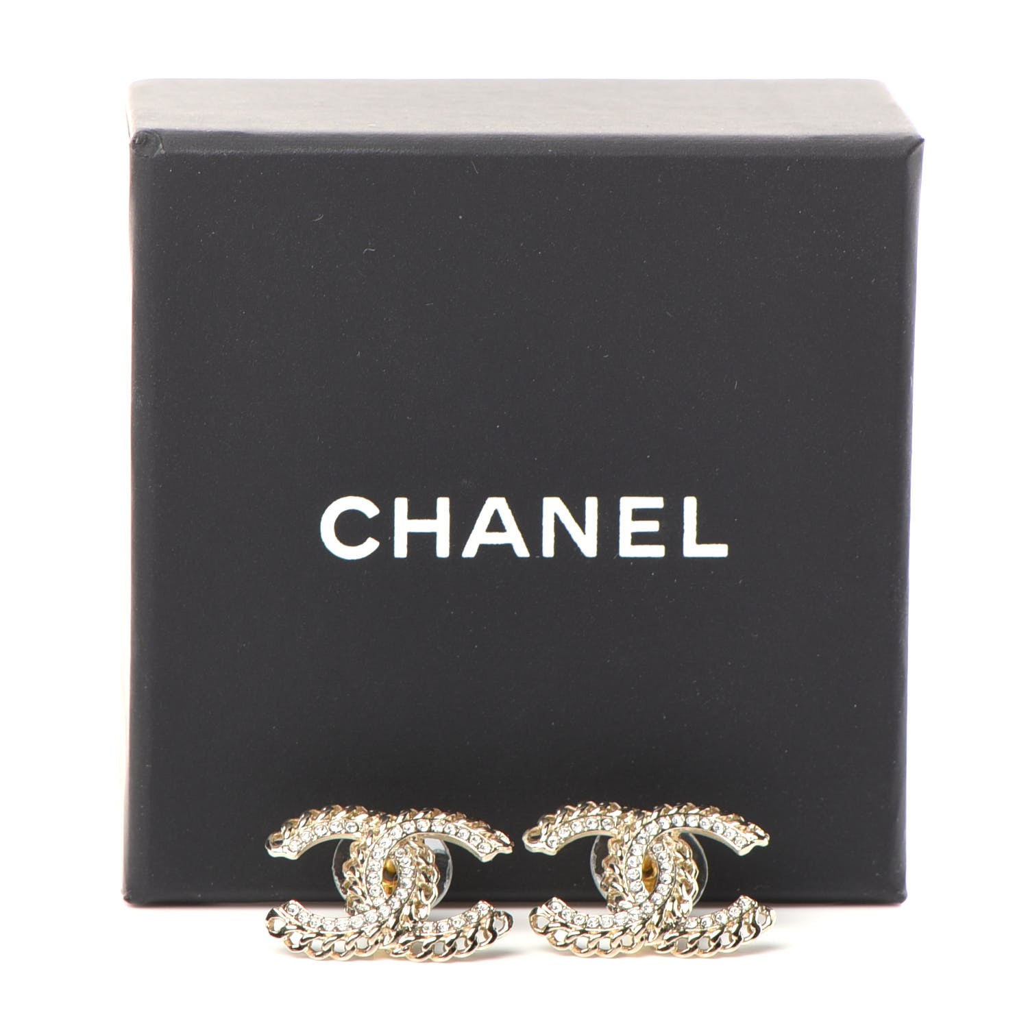 Chanel Crystal Chain CC Earrings Gold 5 of 5