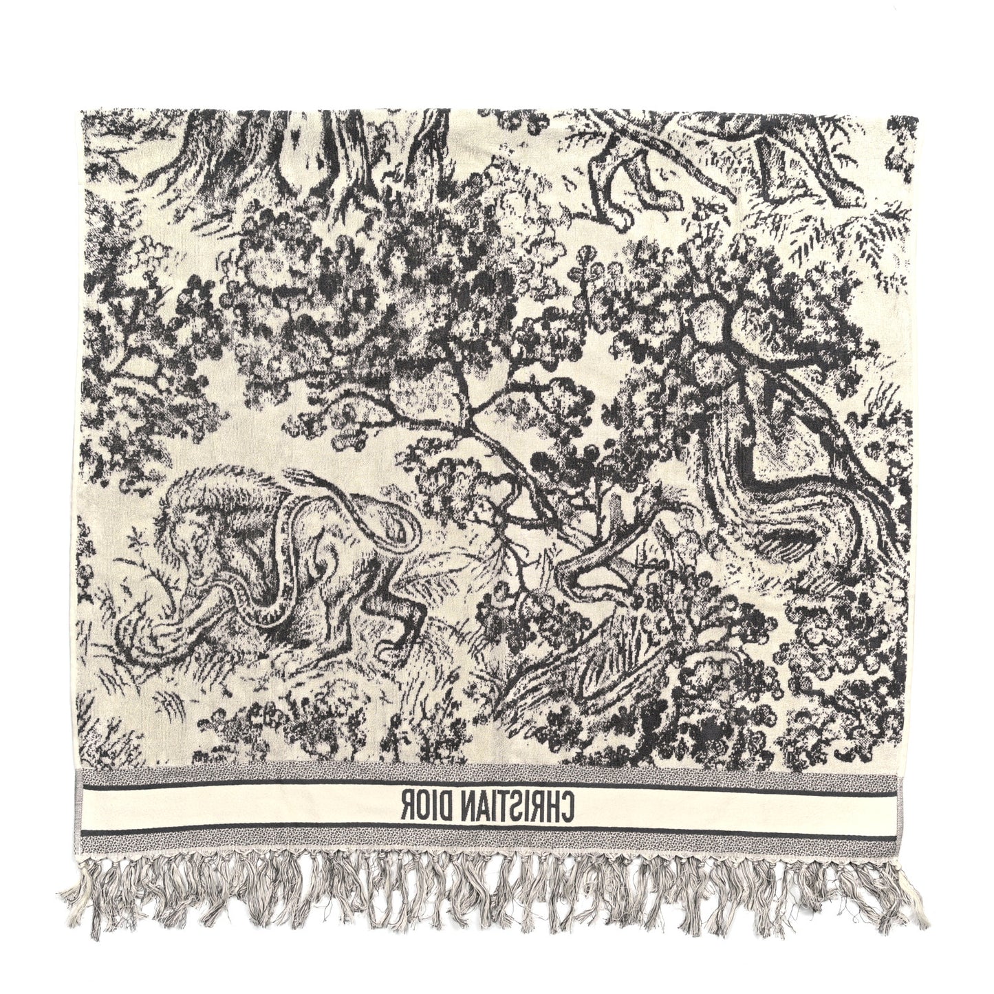 Cotton Toile De Jouy Reverse Towel Grey Ivory