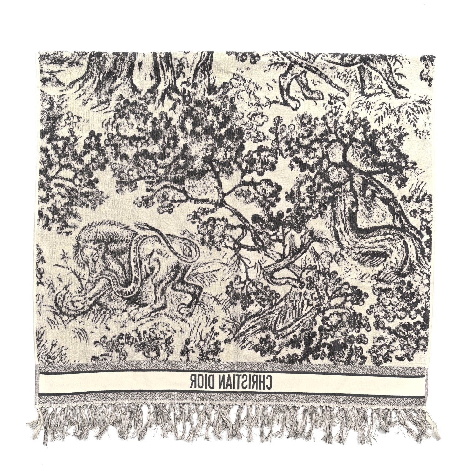 Christian Dior Cotton Toile De Jouy Reverse Towel Grey Ivory 3 of 4