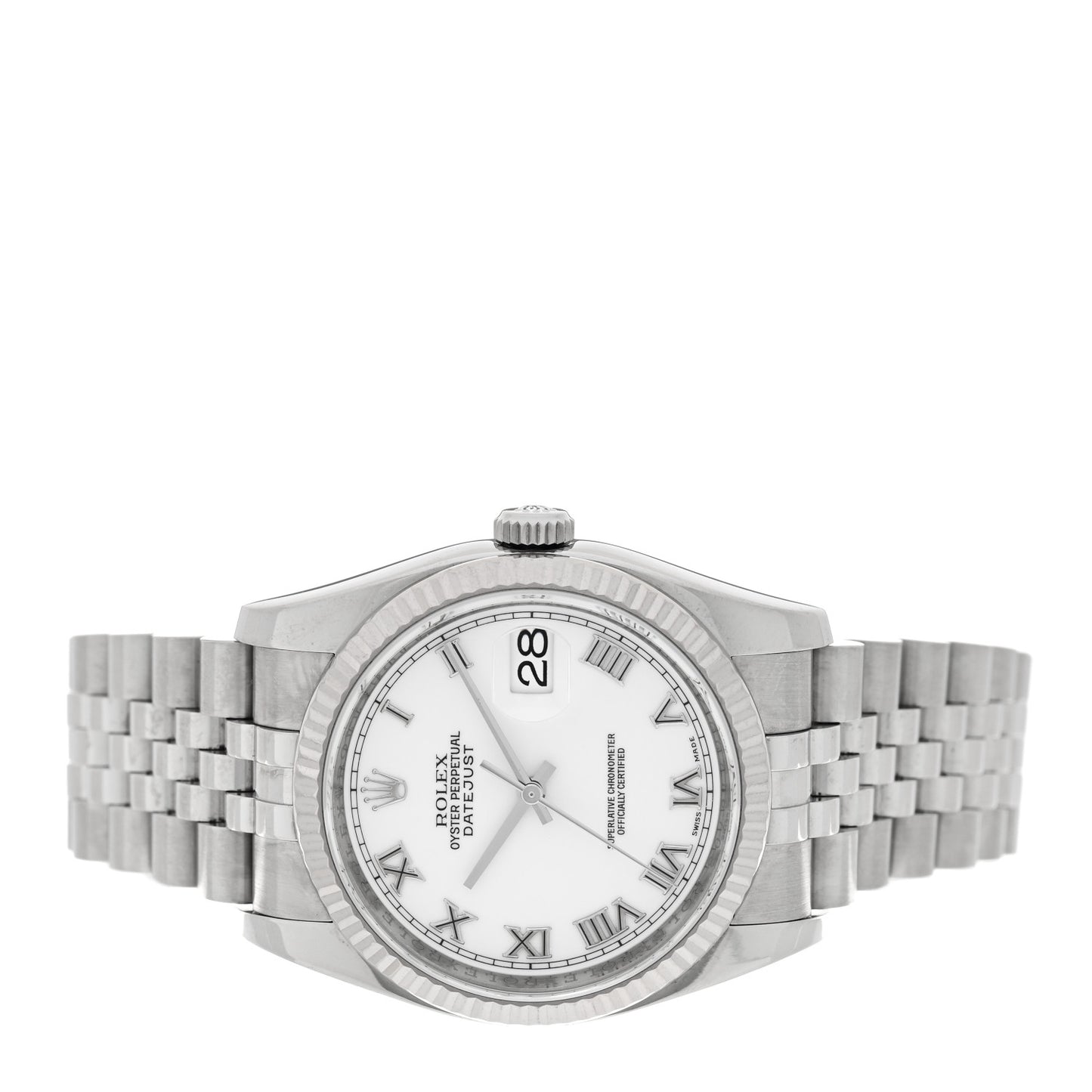 Stainless Steel 18K White Gold 36mm Oyster Perpetual Datejust Watch White Roman 116234