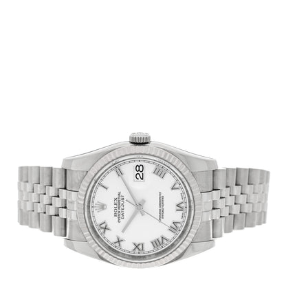 Rolex Stainless Steel 18K White Gold 36mm Oyster Perpetual Datejust Watch White Roman 116234 2 of 4