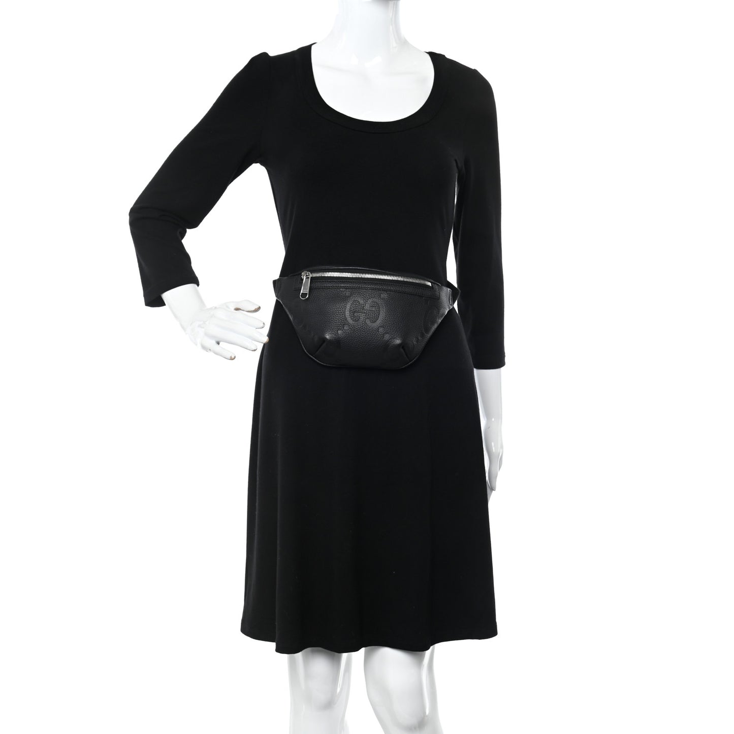 Piuma Calfskin Jumbo GG Embossed Small Belt Bag Black