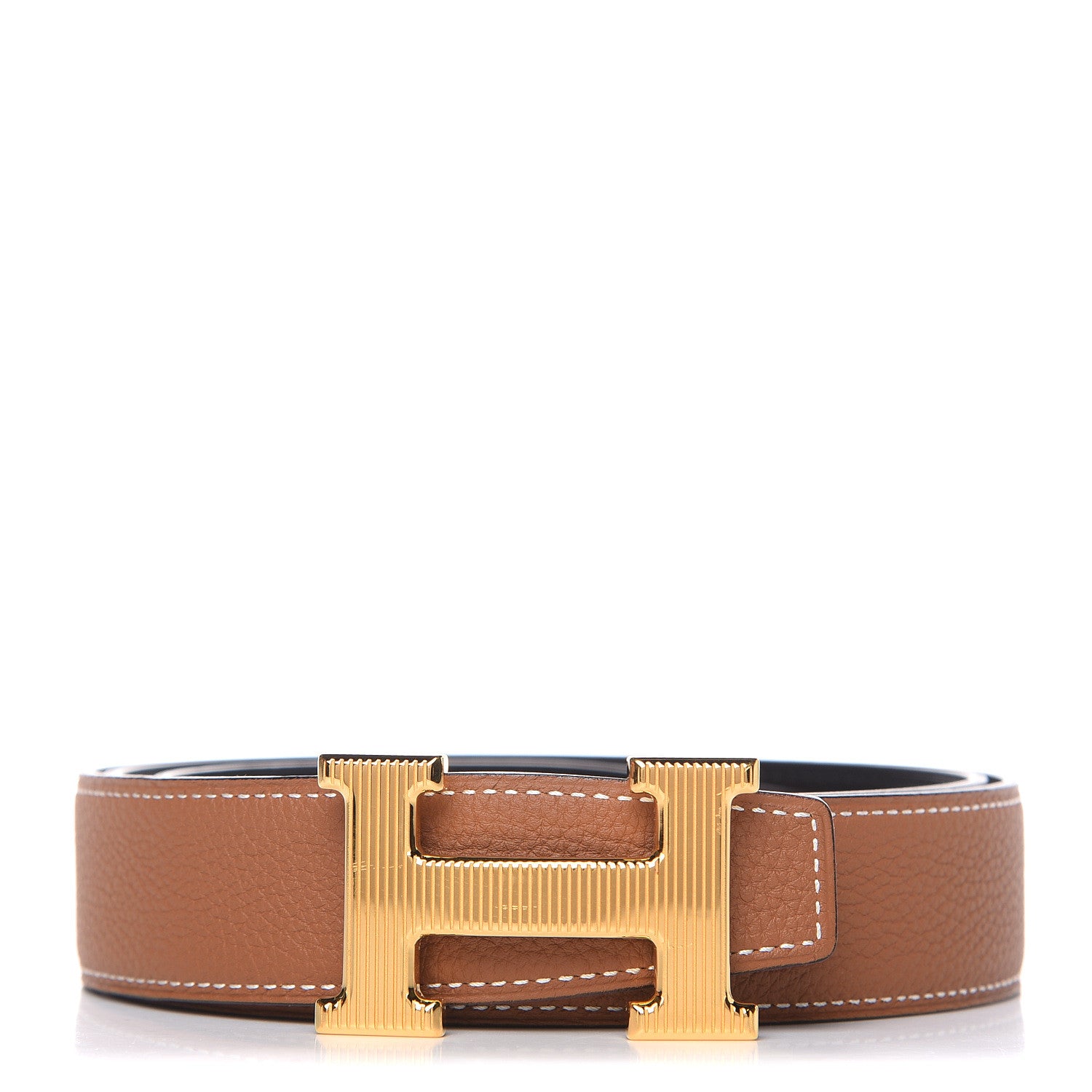 Hermes Box Togo Strie 32mm H Belt 95 Black Gold 1 of 8