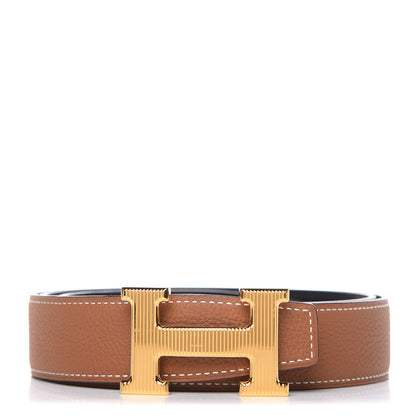 Hermes Box Togo Strie 32mm H Belt 95 Black Gold 1 of 8