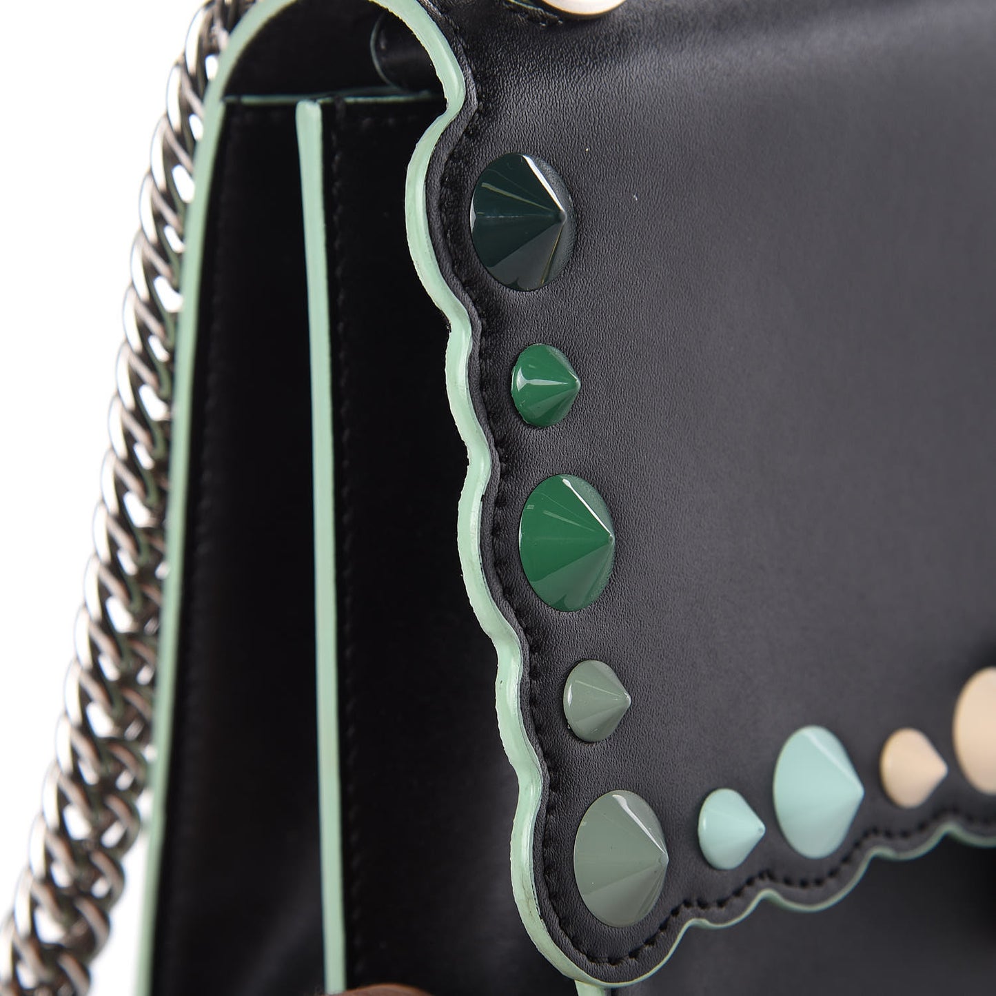 Vitello Liberty Scalloped Studded Small Kan I Shoulder Bag Black Multicolor