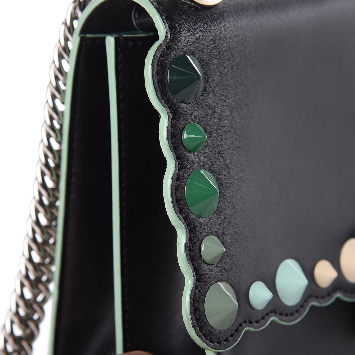 Fendi Vitello Liberty Scalloped Studded Small Kan I Shoulder Bag Black Multicolor 13 of 14