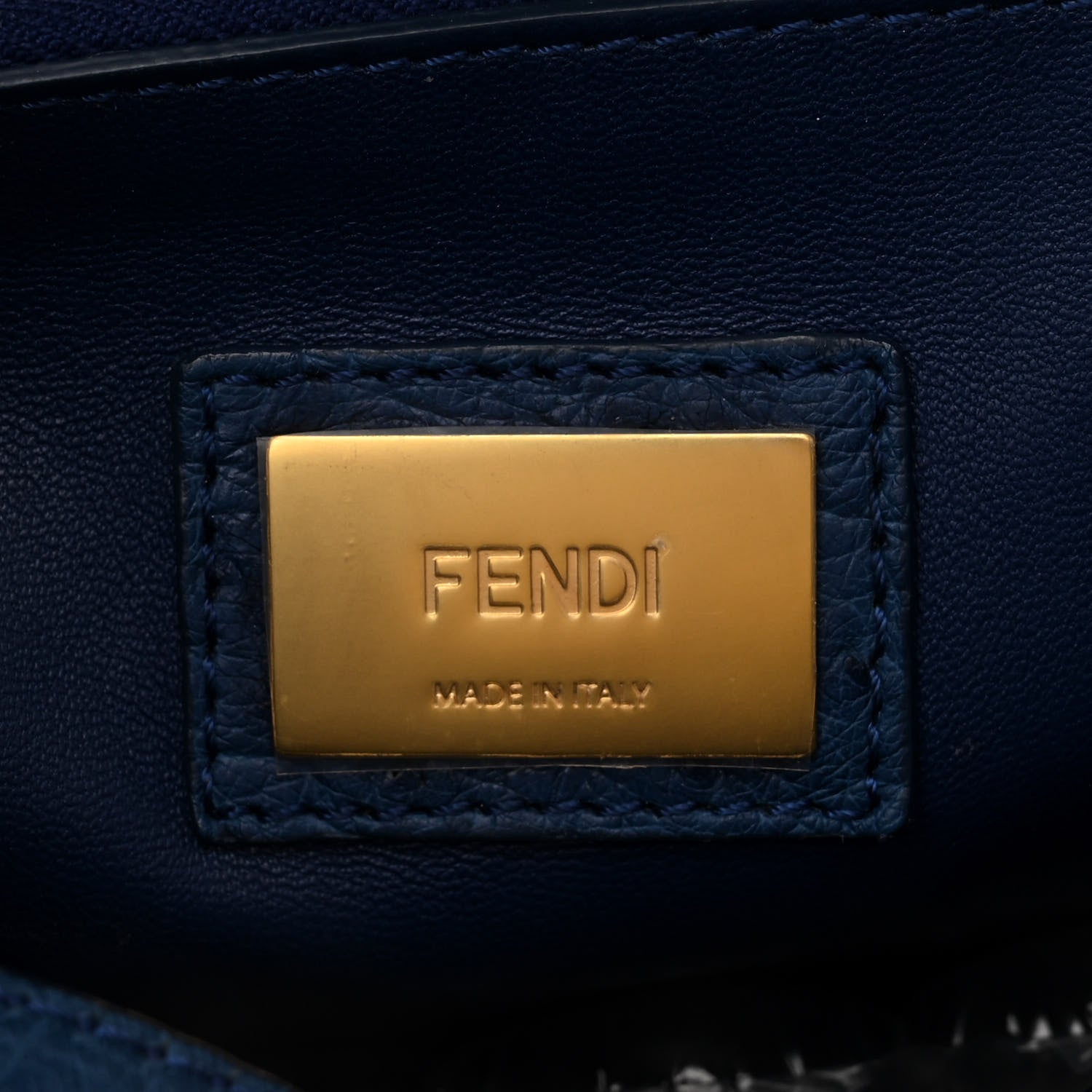 Fendi Ostrich Shiny Nappa Medium Peekaboo Iconic Satchel Blue 7 of 10