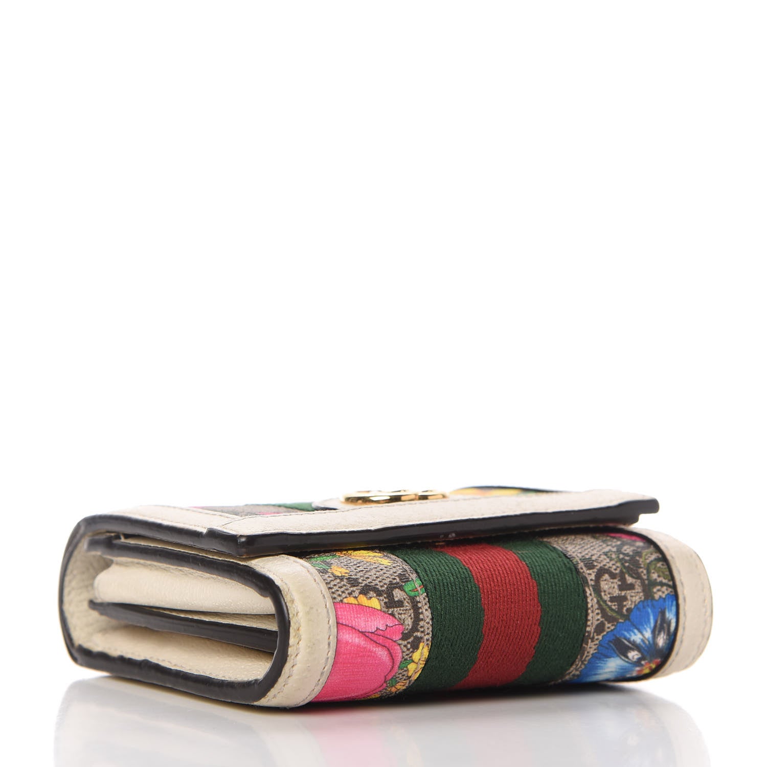 Gucci GG Supreme Monogram Flora Textured Calfskin Web Ophidia Card Case Wallet Beige Ebony Multicolor Mystic White 4 of 7