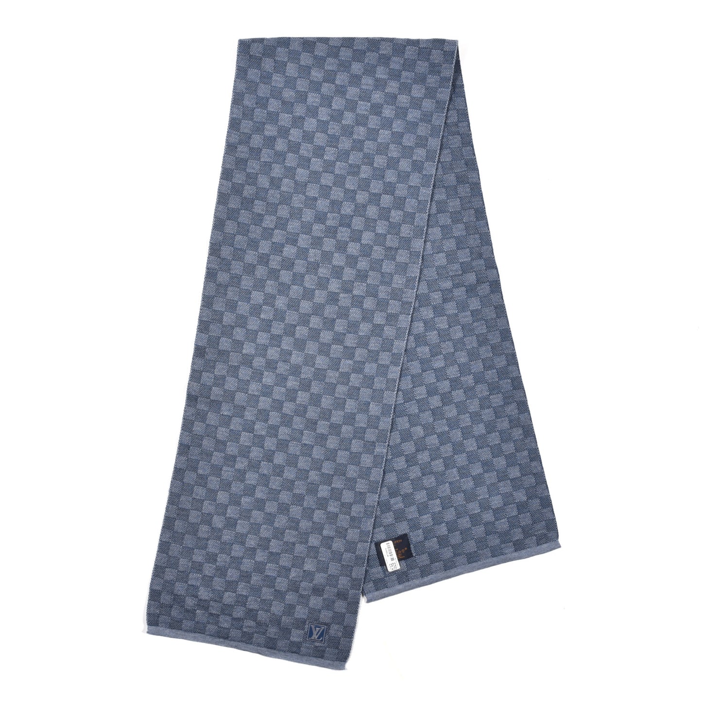 Wool Petit Damier Graphite Scarf Light Blue
