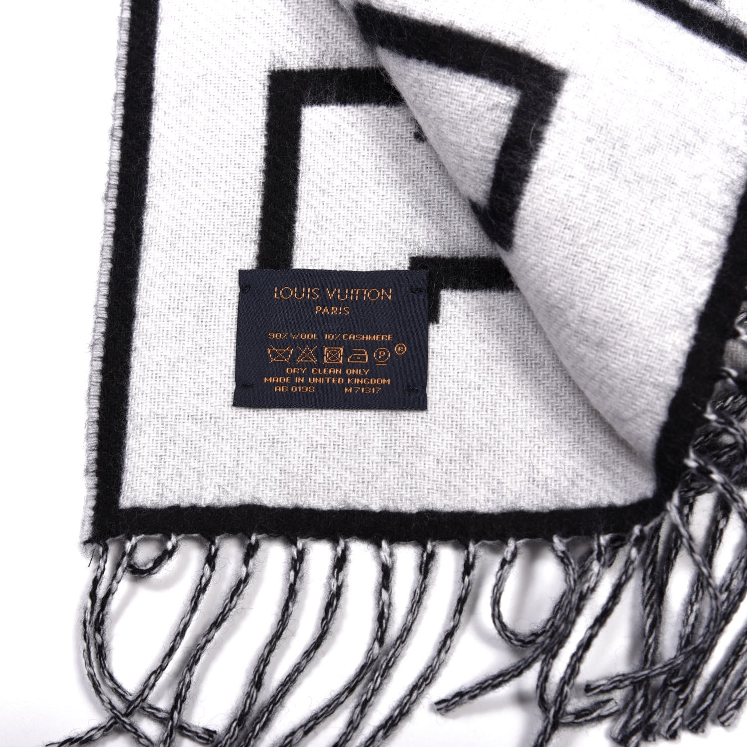 Louis Vuitton Wool Cashmere Louis City Scarf Black White 3 of 3